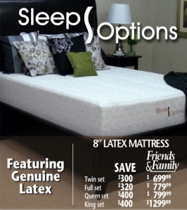 Sleep Options Memory Foam Mattress, Natural Latex Mattress, Pillows, Sleep Accessories